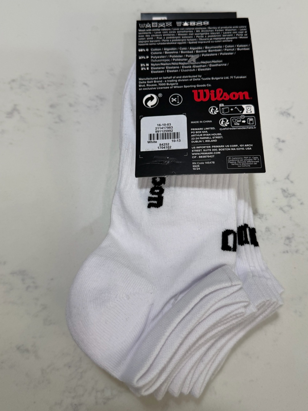Wilson White Athletic Trainer Socks with Black Logo - 5 Pack - Picture 3 of 7